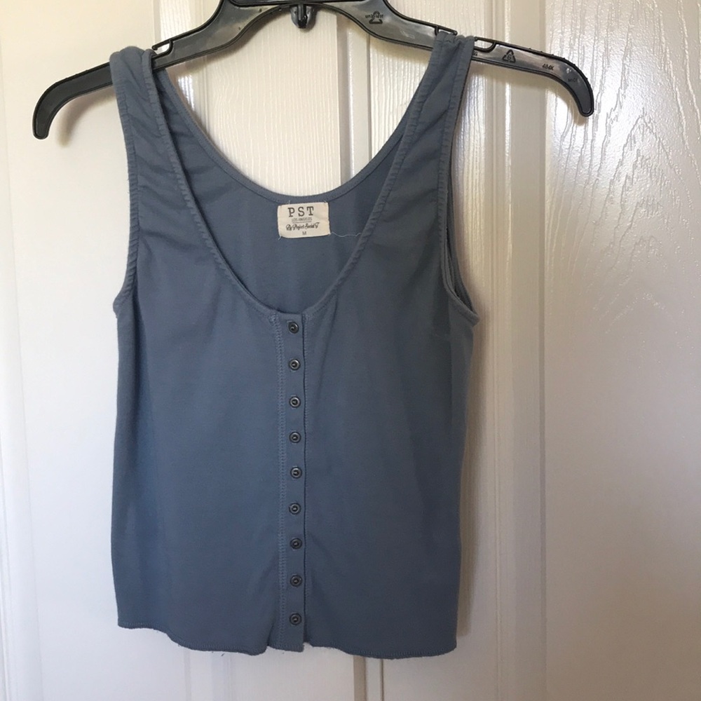 PST Light Blue Button Down Cropped Tank Top